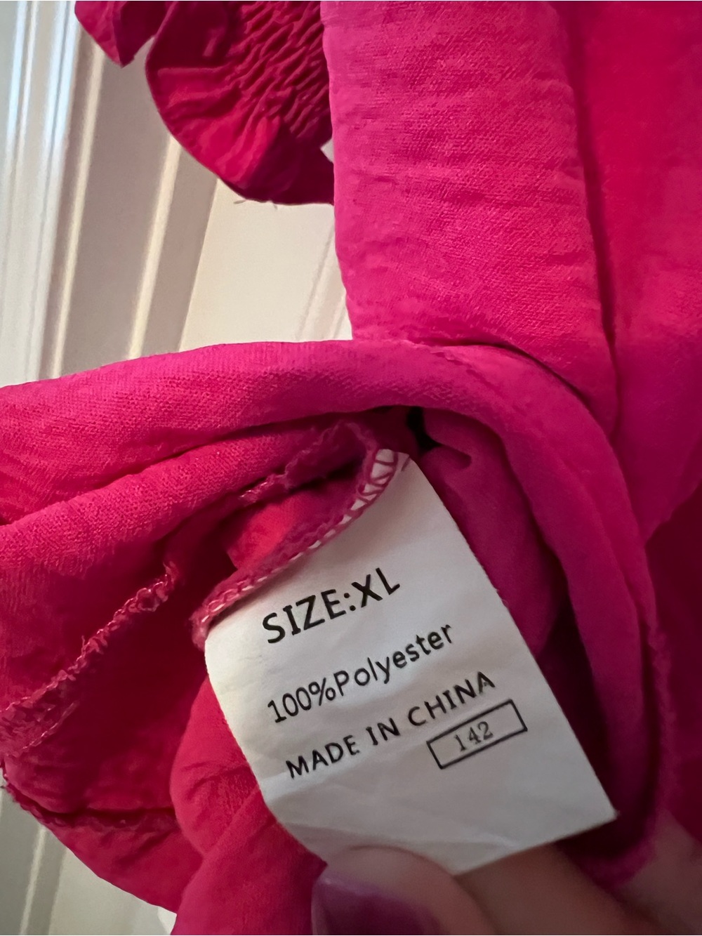 Dolcezza Hot Pink V-Neck Smocked Sleeve Tunic - Picture 4 of 4